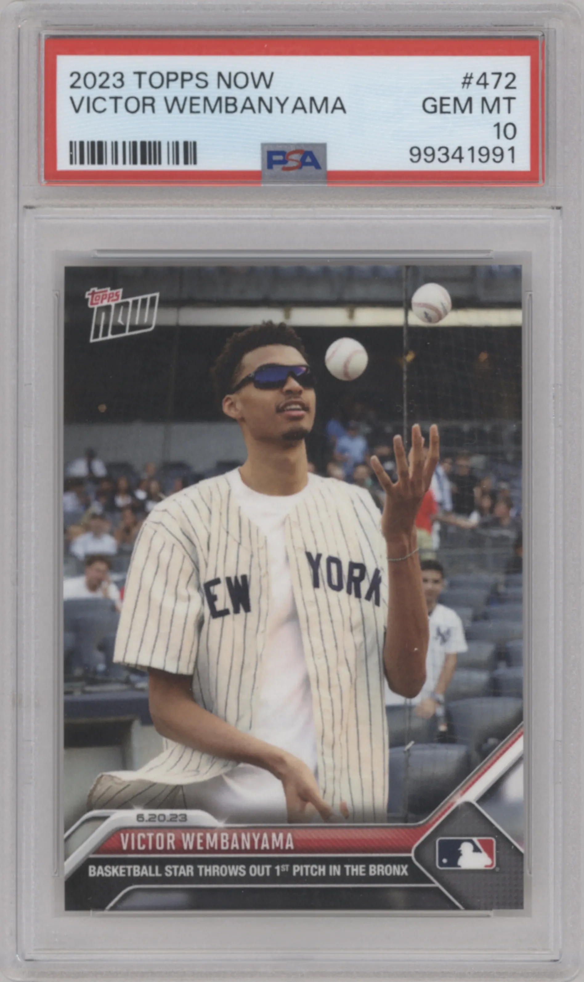 Victor Wembanyama from the 2023 Topps Now set graded by PSA and given an overall grade of 10.