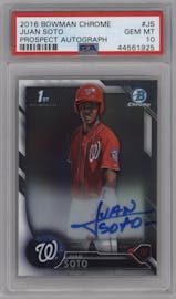 Juan Soto from the 2016 Bowman Chrome set graded by PSA and given an overall grade of 10.