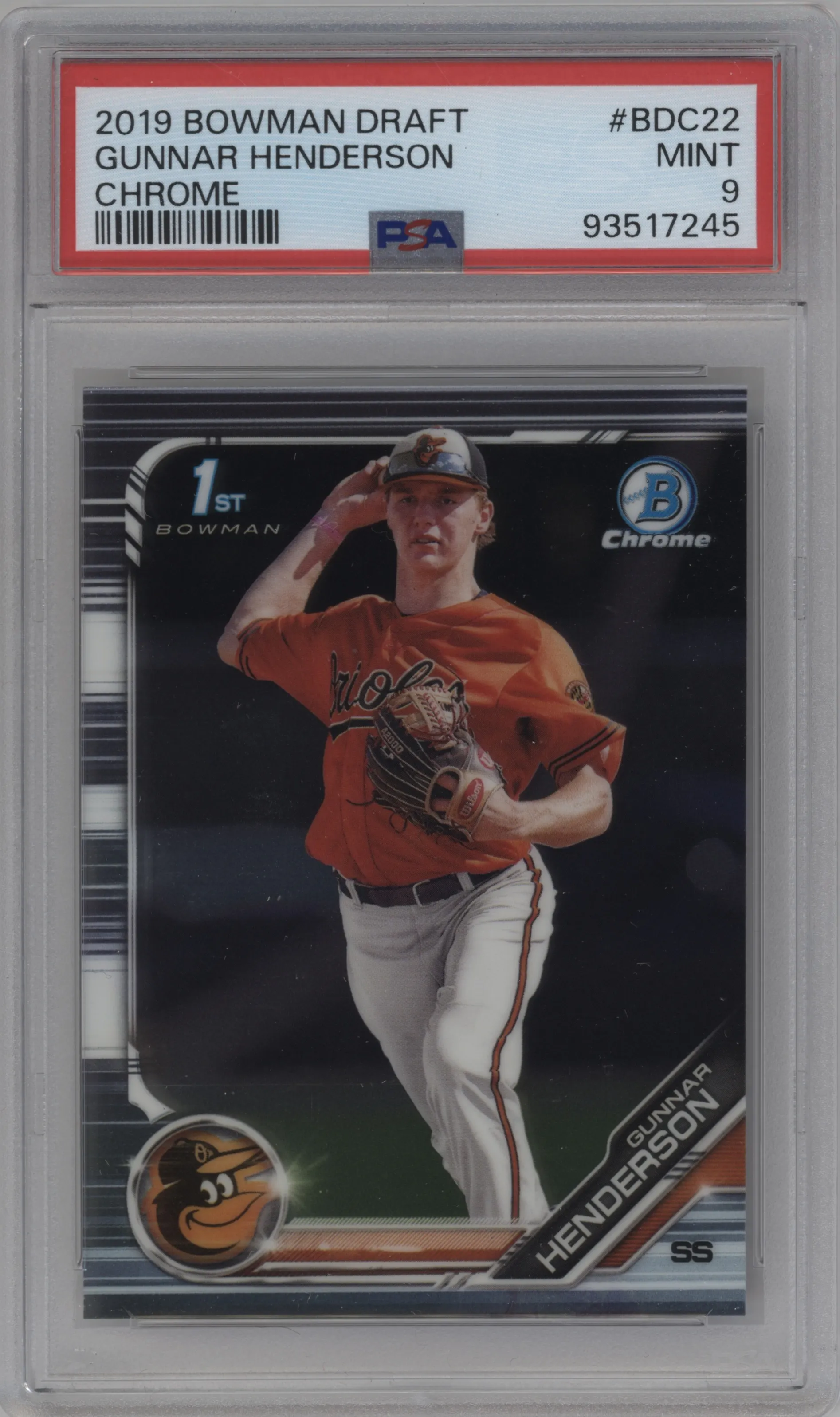 2019 Bowman Draft Chrome Gunnar Henderson #BDC-22 PSA 9