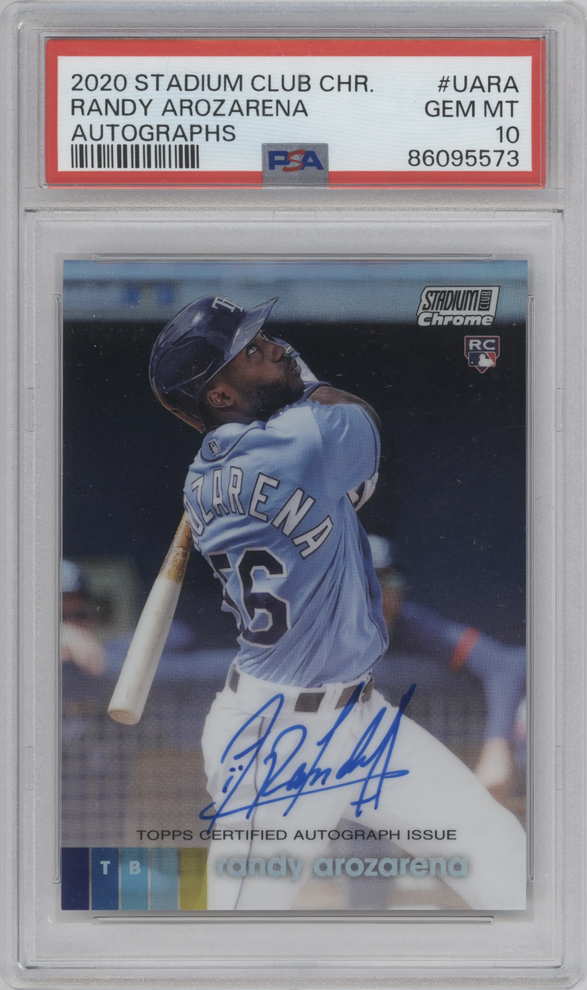 Randy Arozarena from the 2020 Topps Stadium Club Chrome set graded by PSA and given an overall grade of 10.