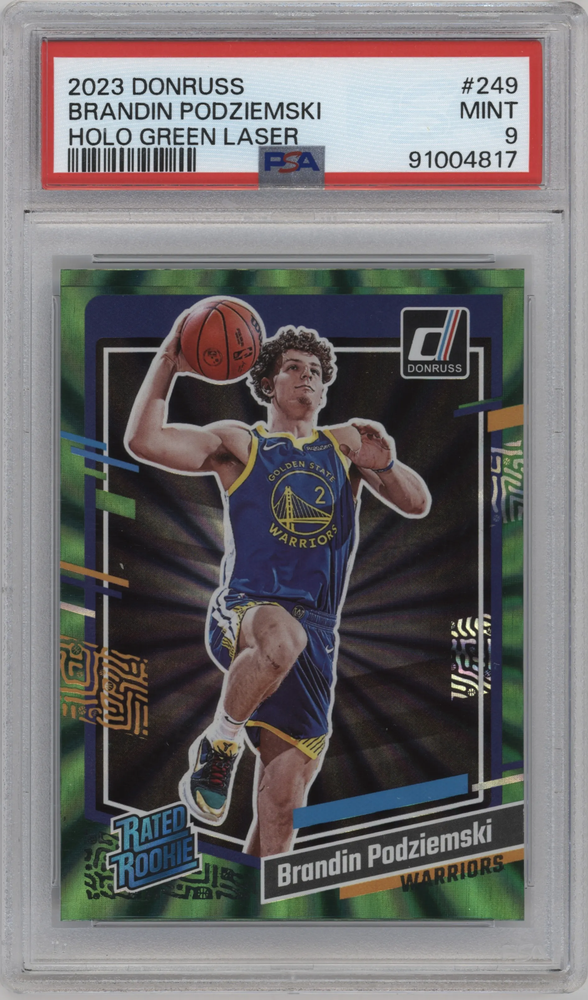 2023 Panini Donruss Rated Rookie Brandin Podziemski Green Holo Laser #249 PSA 9