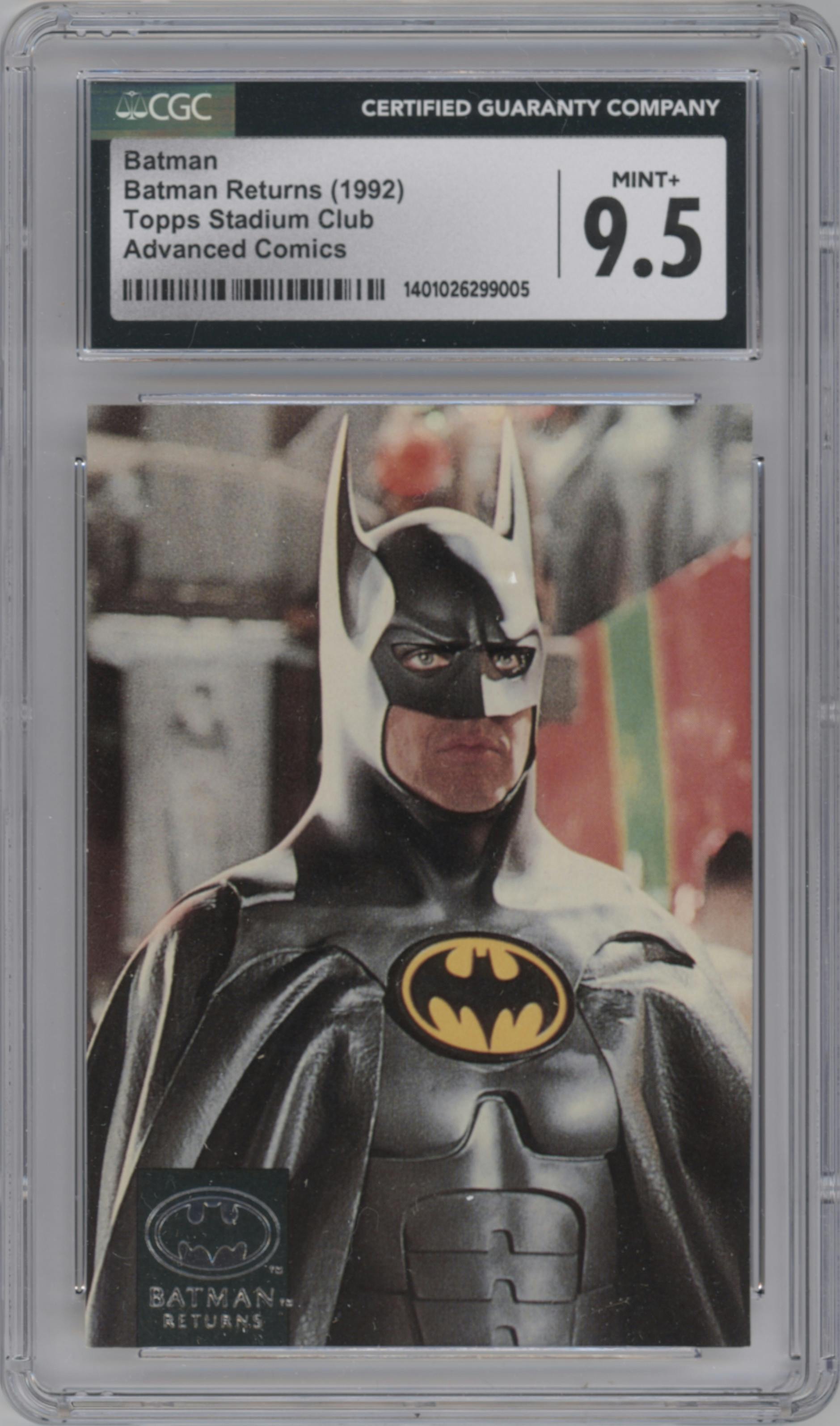 Batman from the 1992 Topps Stadium Club Batman Returns set graded by CSG and given an overall grade of 9.5.