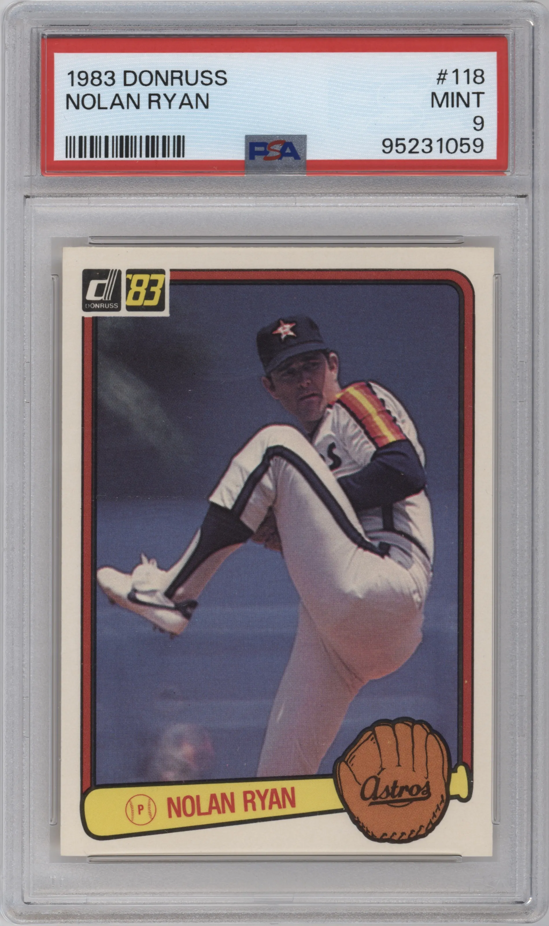 Nolan Ryan from the 1983 Donruss set graded by PSA and given an overall grade of 9.
