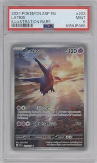 Latios from the 2024 Pokemon SV set graded by PSA and given an overall grade of 9.