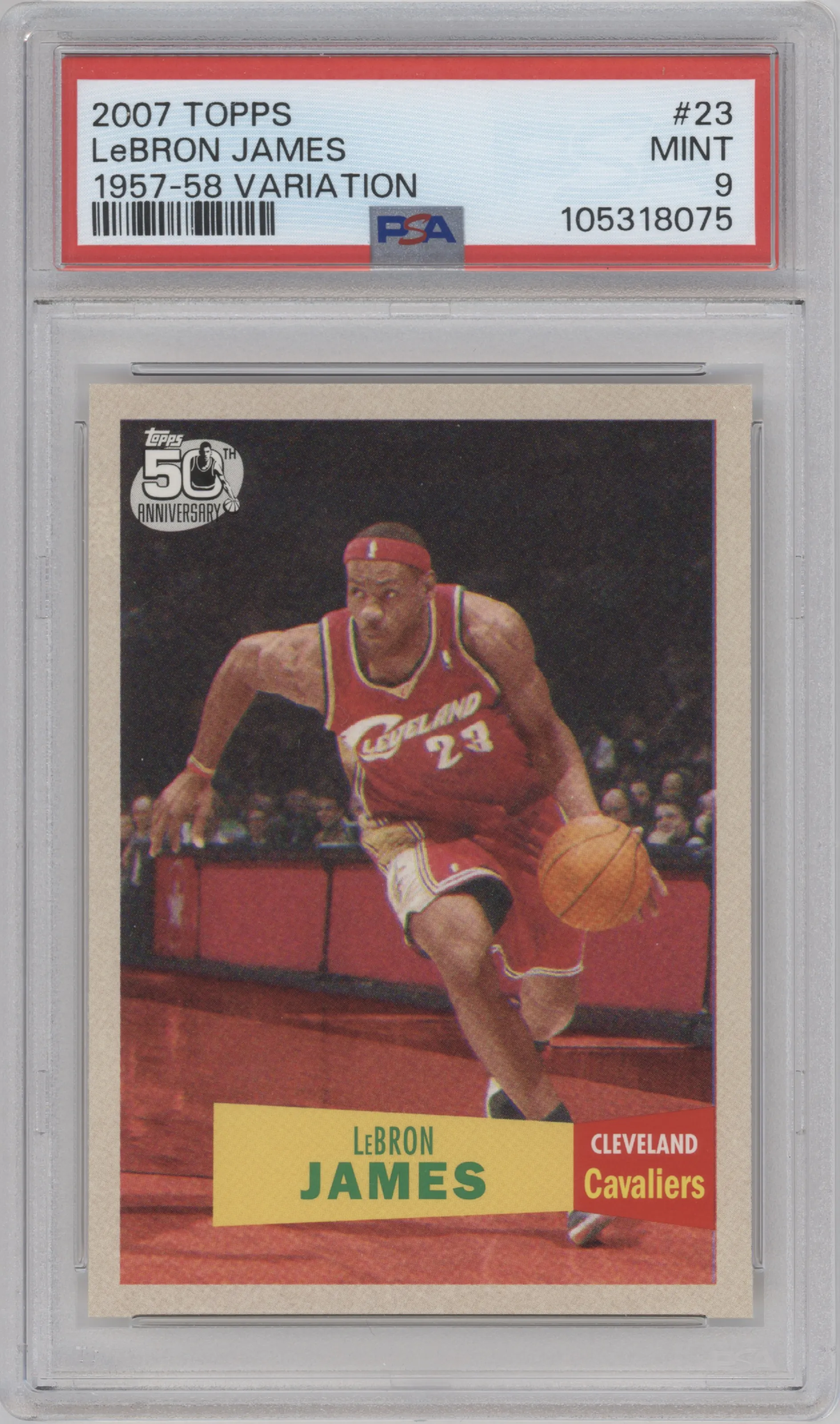 Lebron James from the 2007-08 Topps set graded by PSA and given an overall grade of 9.