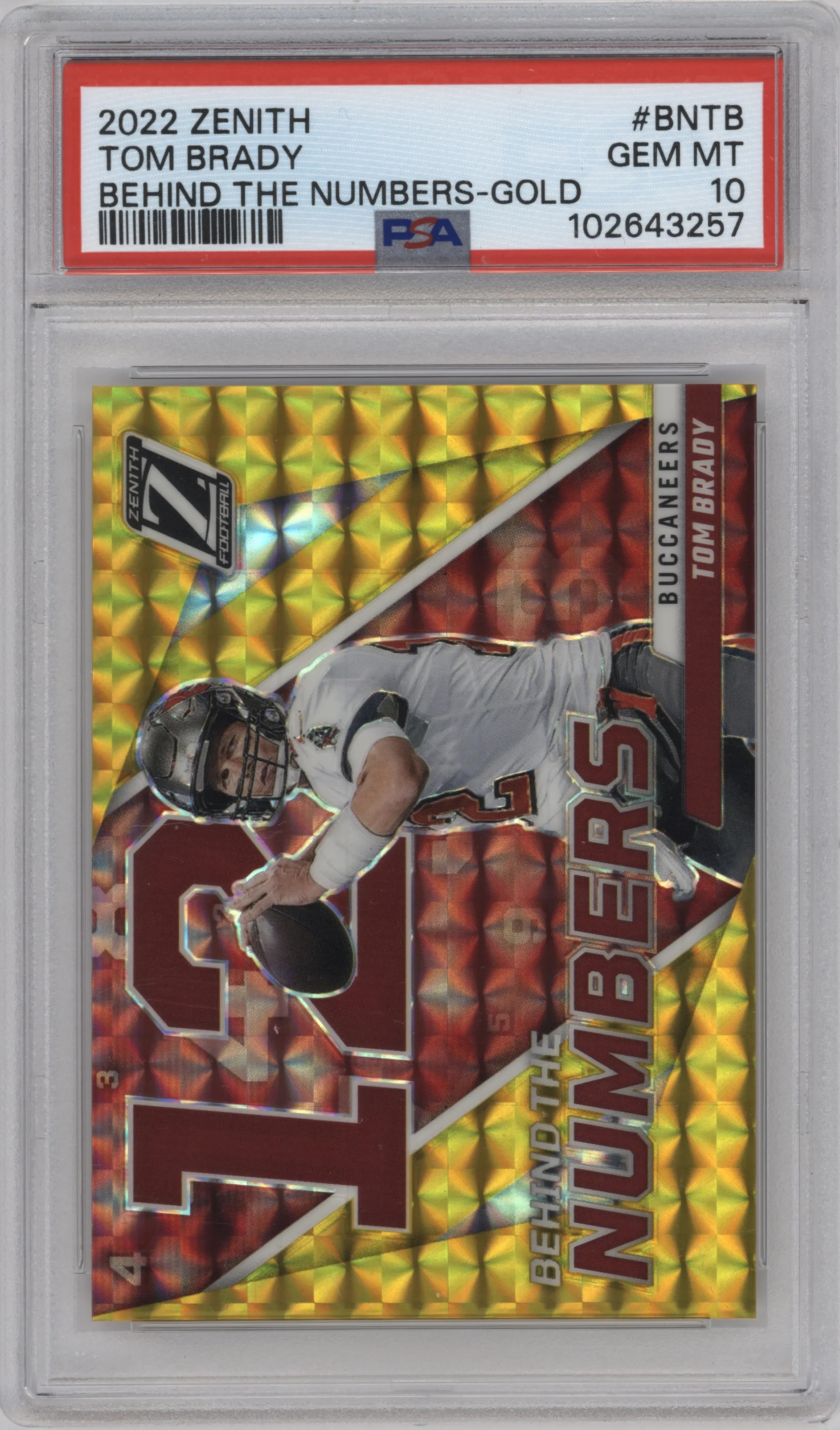 2022 Panini Zenith Behind the Numbers Tom Brady Gold #BN-TB PSA 10