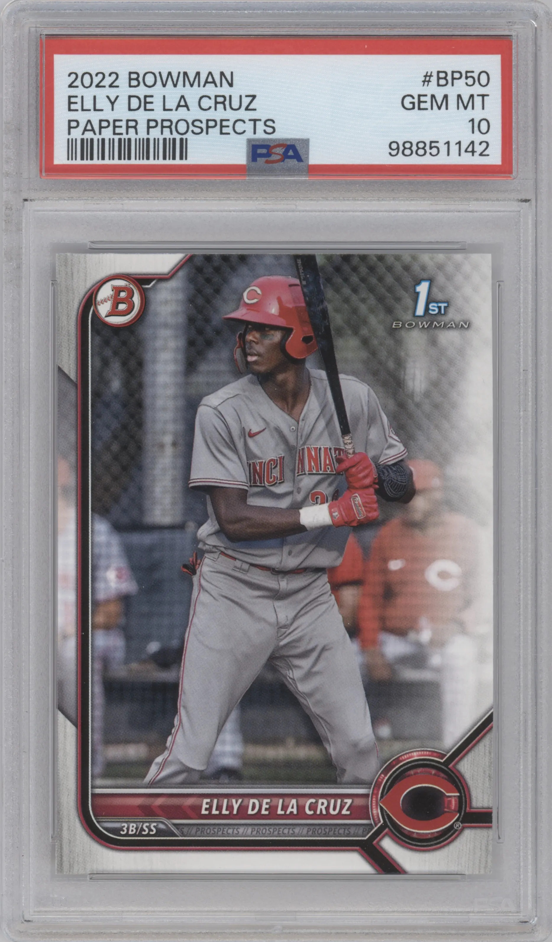 Elly De La Cruz from the 2022 Bowman set graded by PSA and given an overall grade of 10.
