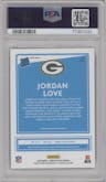 Jordan Love from the 2020 Panini Donruss Optic set featuring a Purple Shock parallel graded by PSA and given an overall grade of 9.