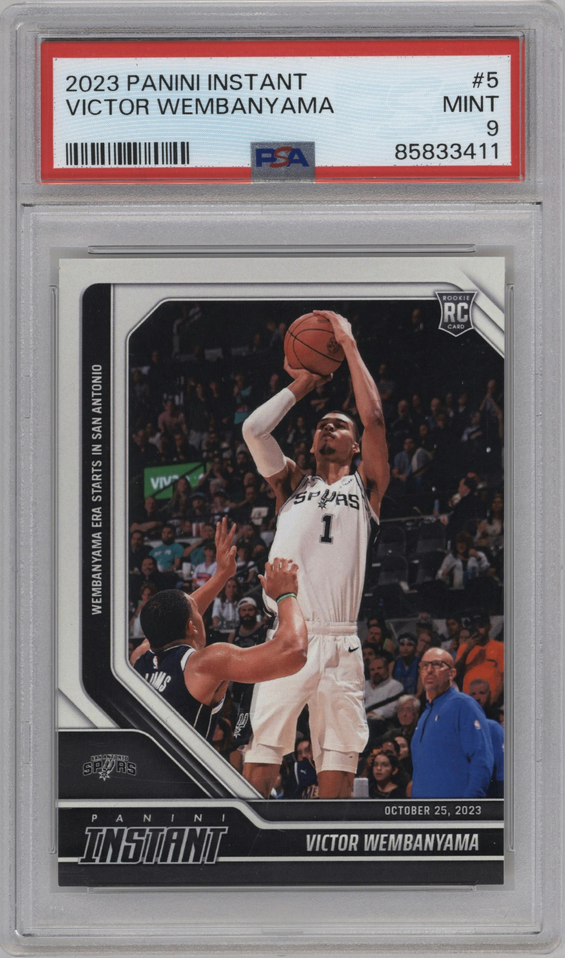 Victor Wembanyama from the 2023-24 Panini Instant NBA set graded by PSA and given an overall grade of 9.