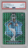 Brian Thomas Jr. from the 2024 Panini Mosaic set featuring a Green Mosaic parallel graded by PSA and given an overall grade of 10.