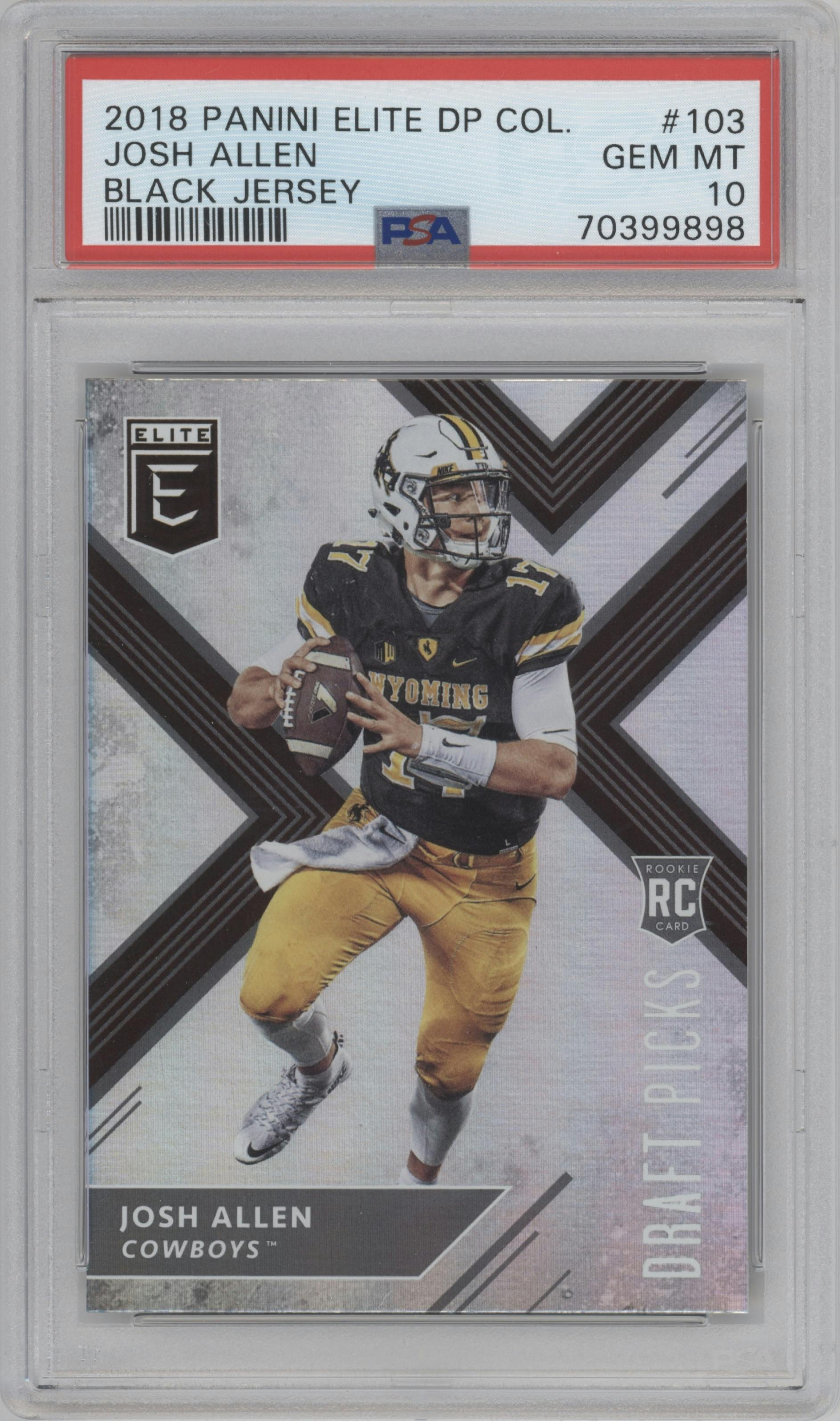 Josh Allen from the 2018 Panini Elite Draft Picks Collegiate set graded by PSA and given an overall grade of 10.