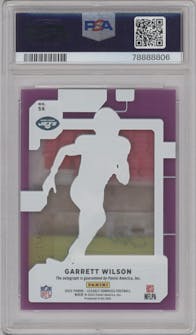 Garrett Wilson from the 2022 Clearly Donruss set featuring a Purple  parallel graded by PSA and given an overall grade of 10.