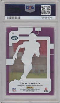 Garrett Wilson from the 2022 Clearly Donruss set featuring a Purple  parallel graded by PSA and given an overall grade of 10.