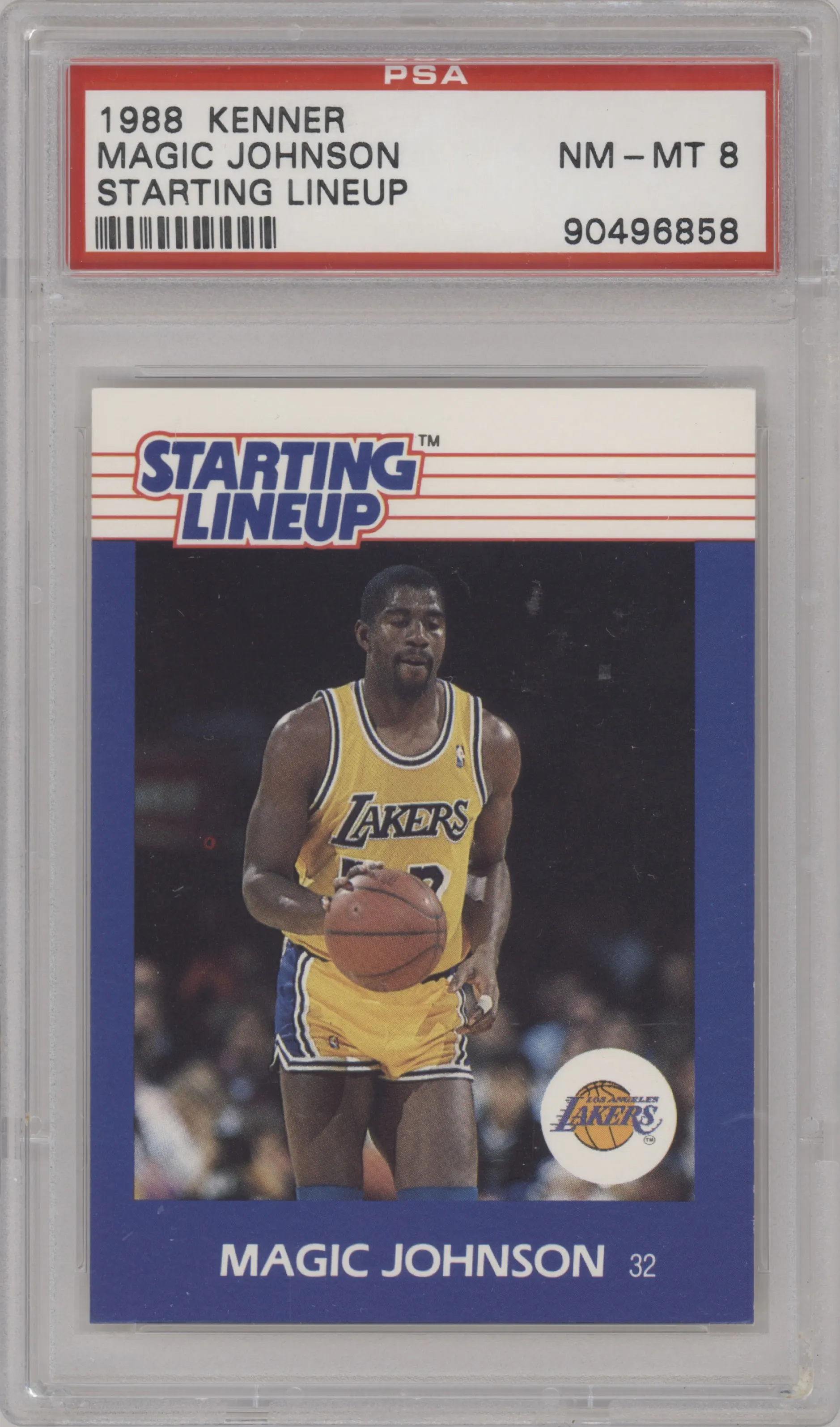 Magic Johnson from the 1988 Kenner Starting Lineup set graded by PSA and given an overall grade of 8.