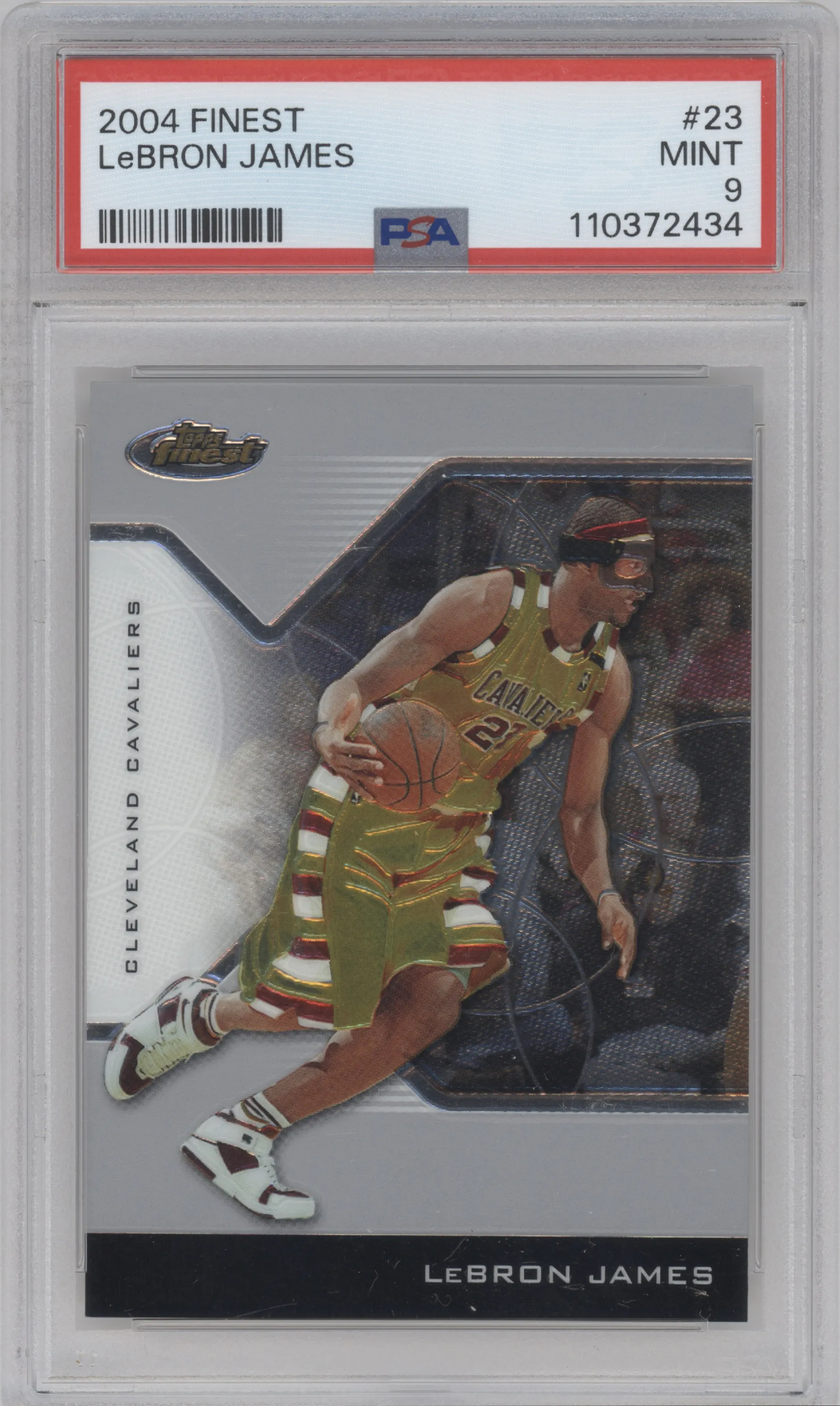 LeBron James from the 2004-05 Topps Finest set graded by PSA and given an overall grade of 9.