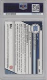 Drake Maye from the 2023 Bowman Chrome University set featuring a Refractor parallel graded by PSA and given an overall grade of 10.