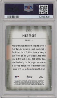 Mike Trout from the 2024 Topps  set graded by PSA and given an overall grade of 10.