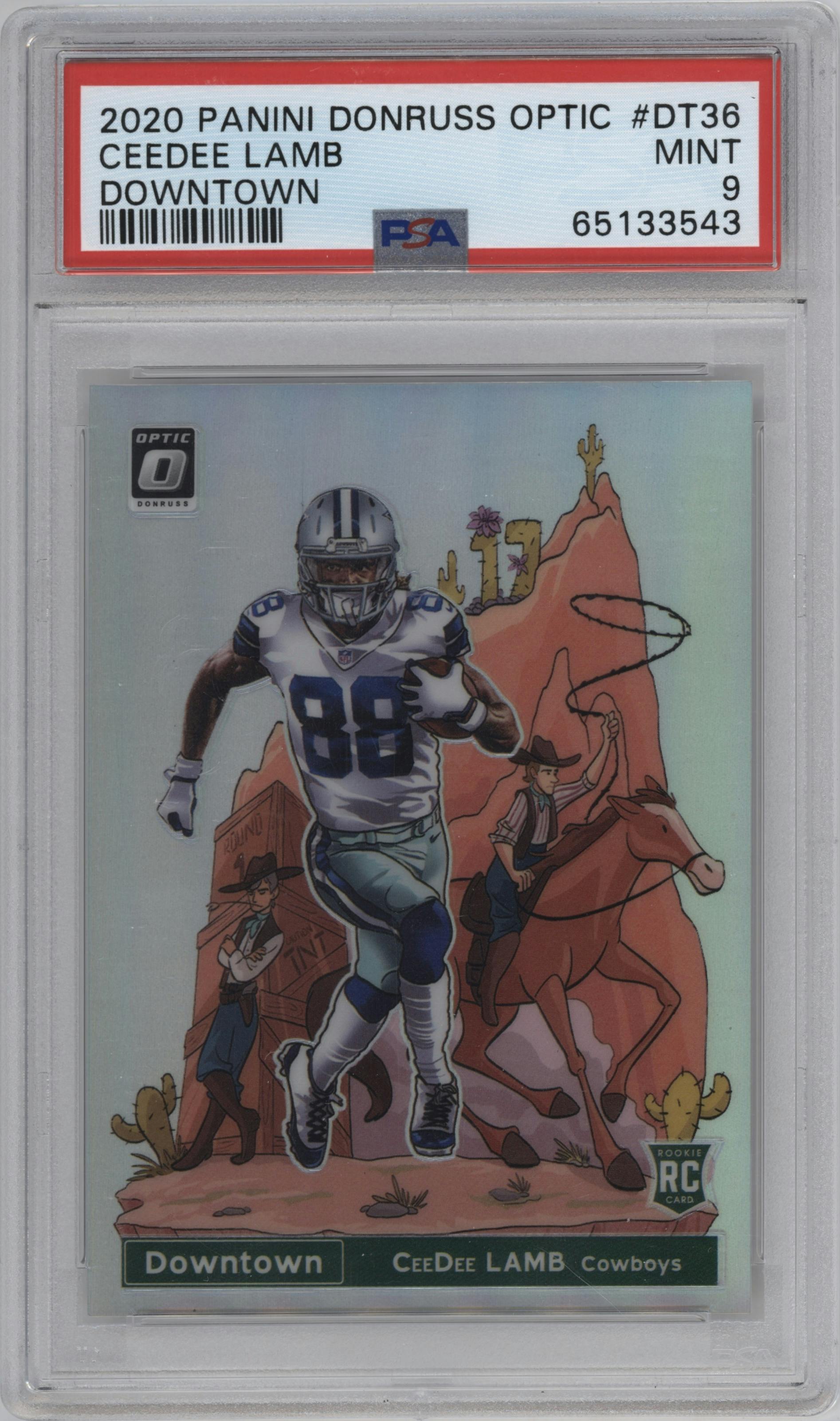 CeeDee Lamb from the 2020 Panini Donruss Optic set graded by PSA and given an overall grade of 9.