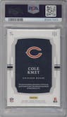 Cole Kmet from the 2020 Panini National Treasures set featuring a Green Jersey Number parallel graded by PSA and given an overall grade of 9.