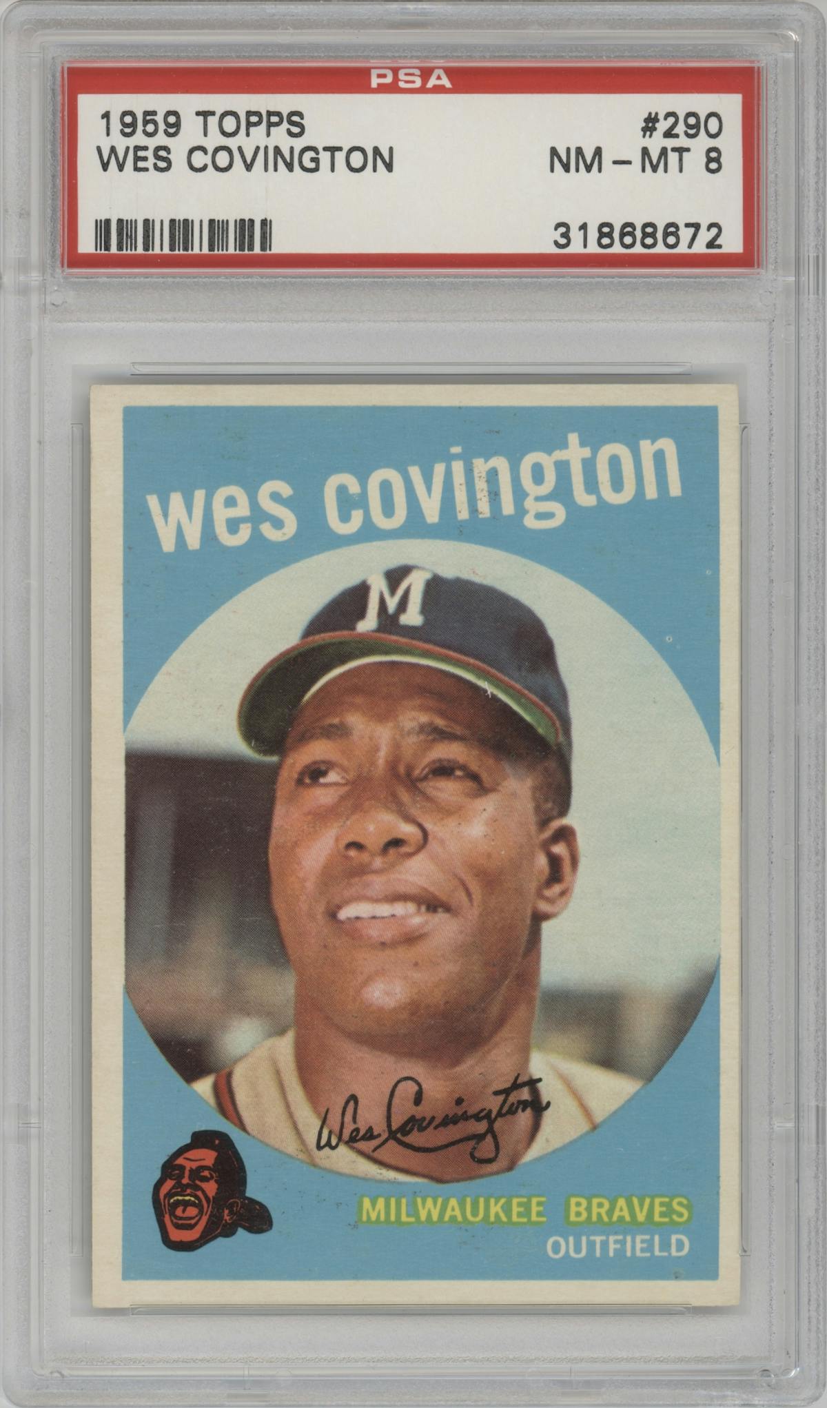 Wes Covington from the 1959 Topps set graded by PSA and given an overall grade of 8.