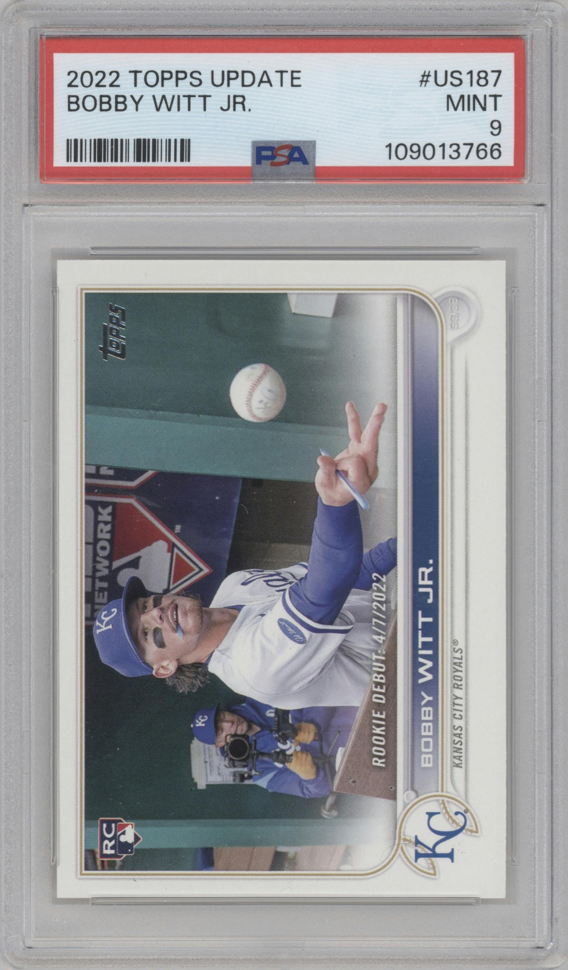Bobby Witt Jr. from the 2022 Topps Update  set graded by PSA and given an overall grade of 9.