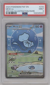 Mew ex from the 2024 Pokemon SV set graded by PSA and given an overall grade of 9.