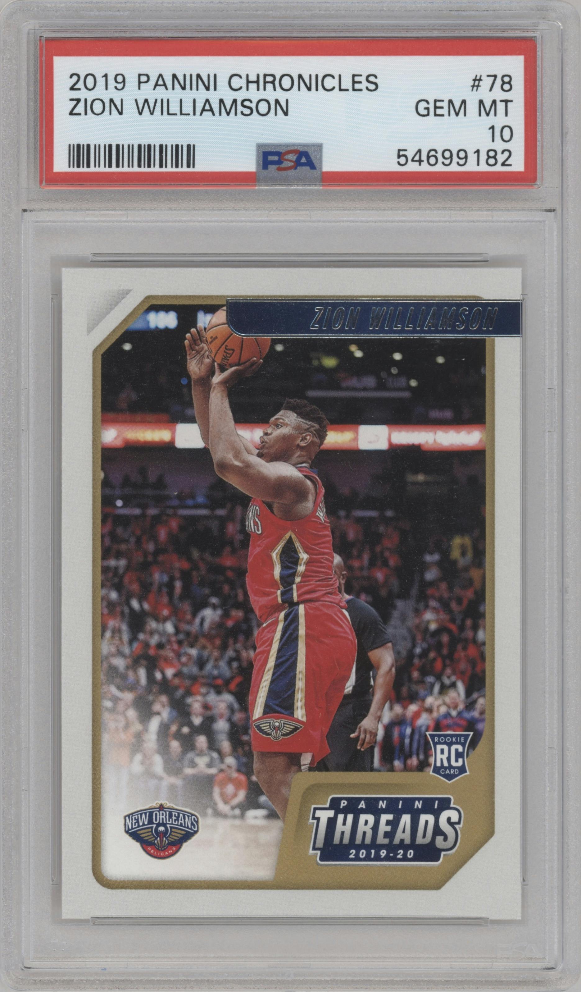 Zion Williamson from the 2019-20 Panini Chronicles  set graded by PSA and given an overall grade of 10.