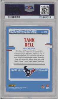 Tank Dell from the 2023 Donruss Optic set featuring a Rocket parallel graded by PSA and given an overall grade of 10.