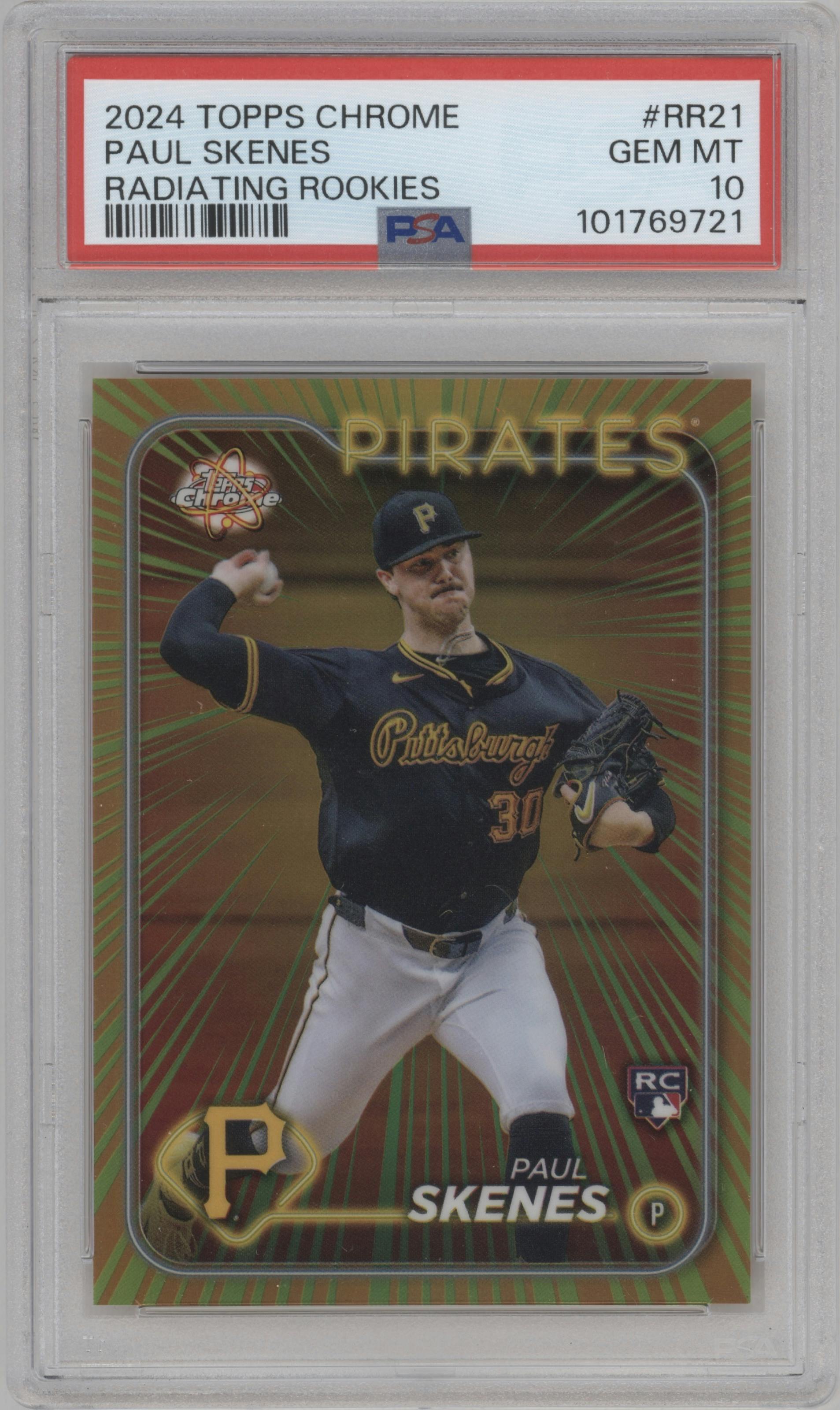 Paul Skenes from the 2024 Topps Chrome Update set graded by PSA and given an overall grade of 10.