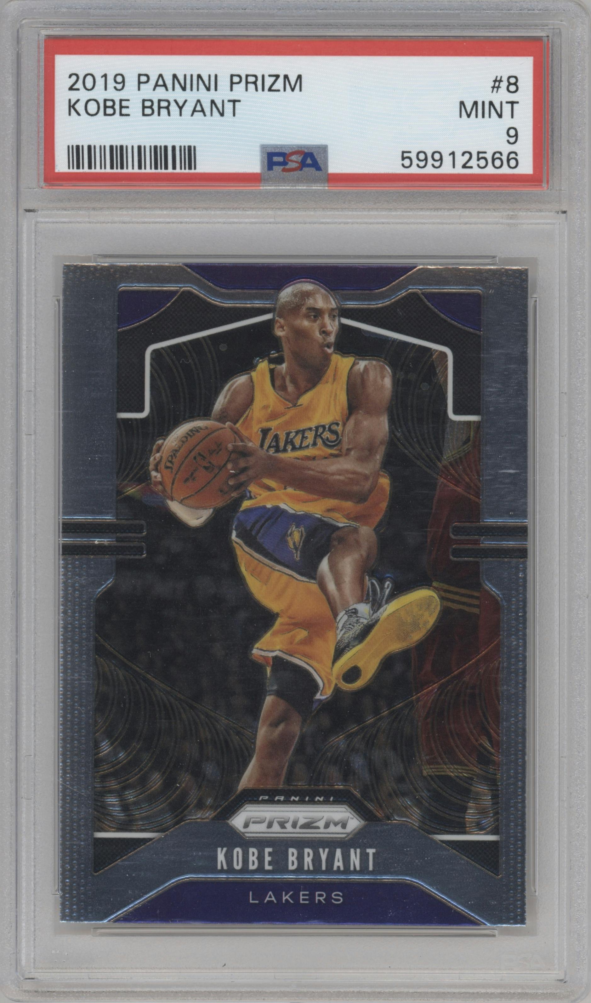 Kobe Bryant from the 2019-20 Panini Prizm set graded by PSA and given an overall grade of 9.