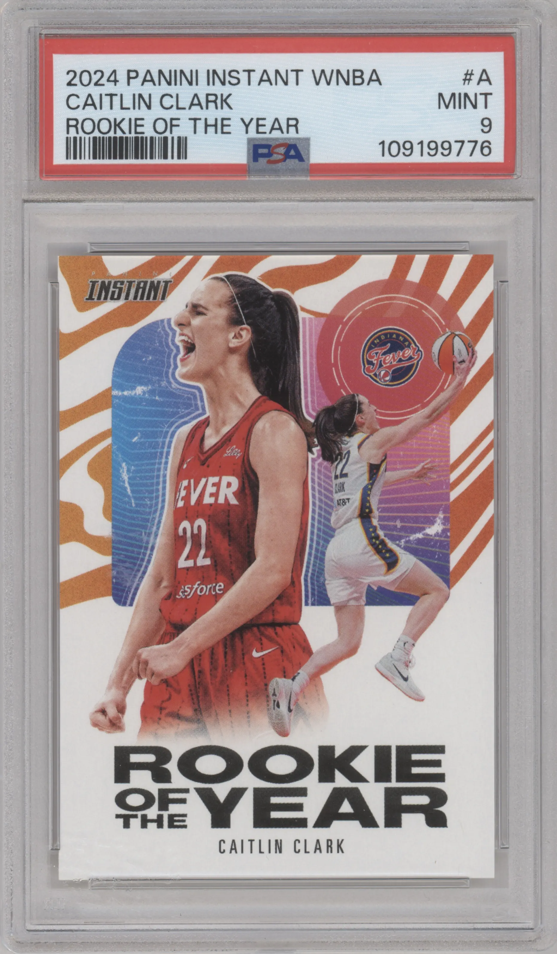 Caitlin Clark from the 2024-25 Panini Instant WNBA set graded by PSA and given an overall grade of 9.