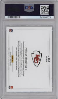 Patrick Mahomes II from the 2022 Panini Prizm set graded by PSA and given an overall grade of 10.
