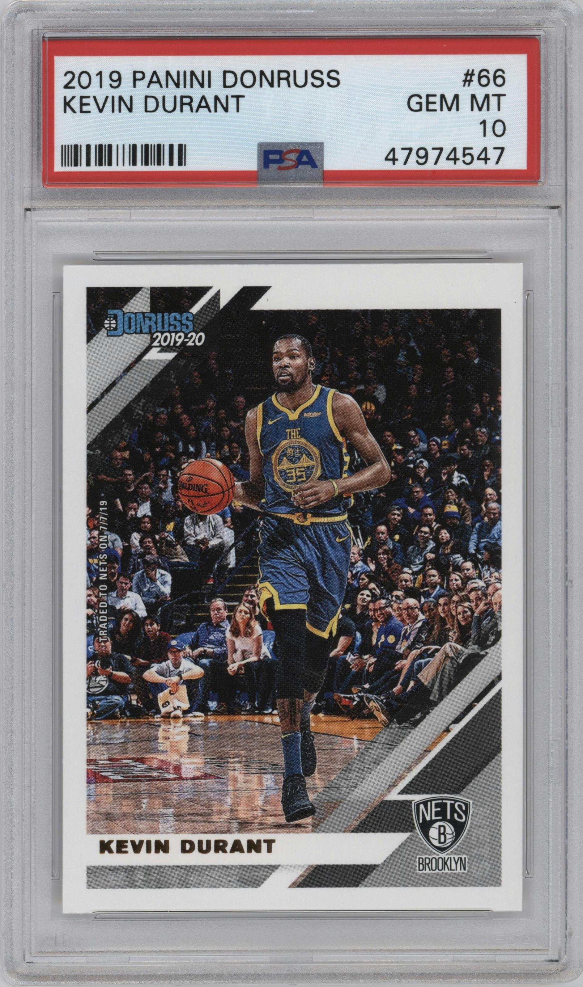 Kevin Durant from the 2019-20 Panini Donruss set graded by PSA and given an overall grade of 10.