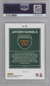 Jayden Daniels from the 2024 Donruss Optic set featuring a Black Pandora parallel graded by PSA and given an overall grade of 10.