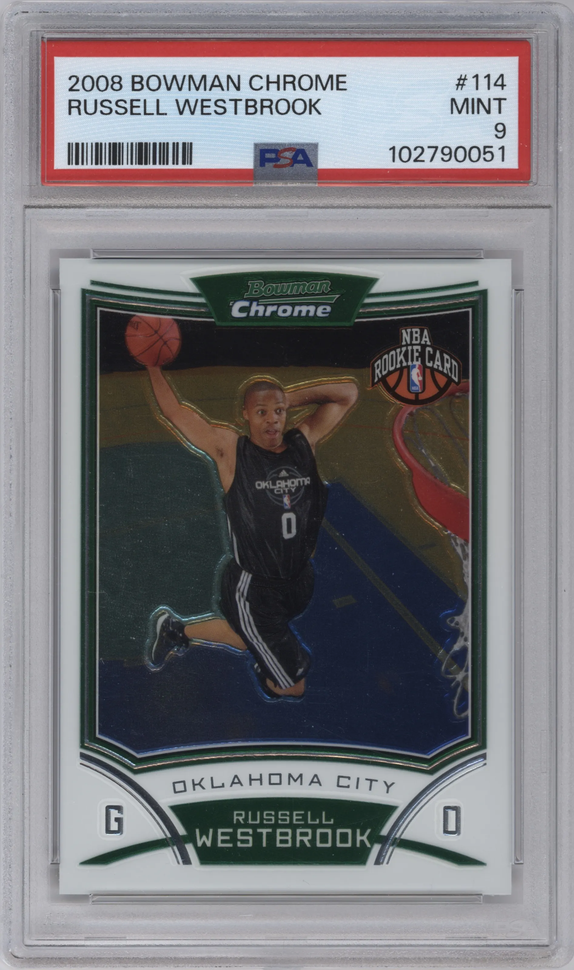 Russell Westbrook from the 2008-09 Bowman set graded by PSA and given an overall grade of 9.
