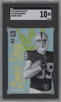 Brock Bowers from the 2024 Donruss Optic set graded by SGC and given an overall grade of 10.