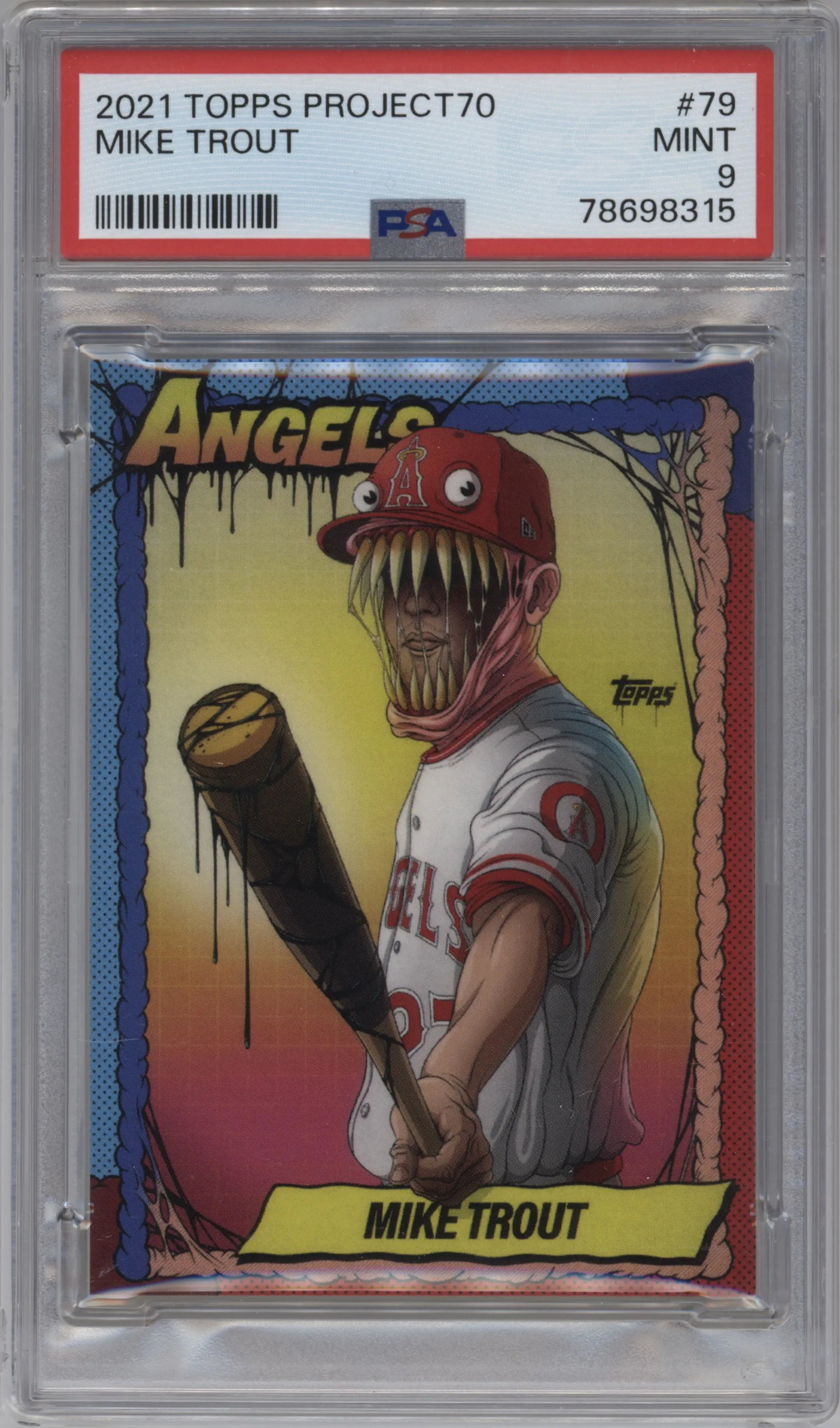 Mike Trout from the 2021-22 Topps Project70 set graded by PSA and given an overall grade of 9.