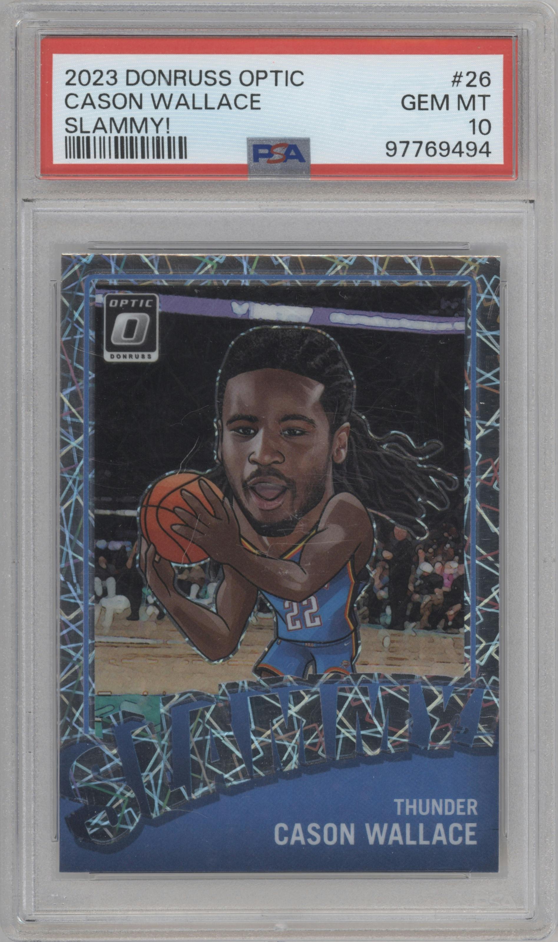 Cason Wallace from the 2023-24 Donruss Optic set graded by PSA and given an overall grade of 10.
