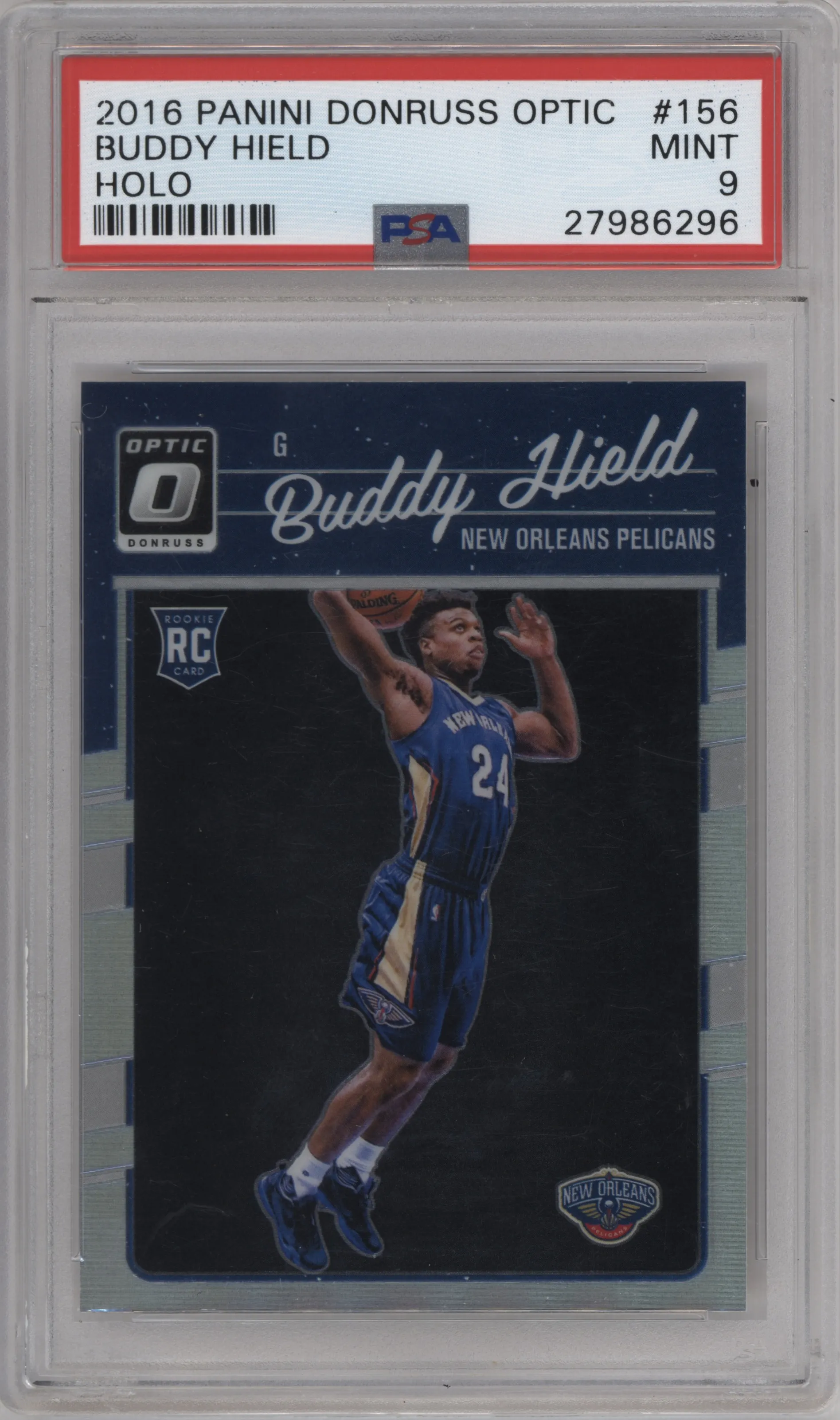 Buddy Hield from the 2016-17 Panini Donruss Optic set featuring a Holo parallel graded by PSA and given an overall grade of 9.