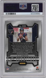 C.J. Stroud from the 2023 Panini Prizm set graded by PSA and given an overall grade of 9.
