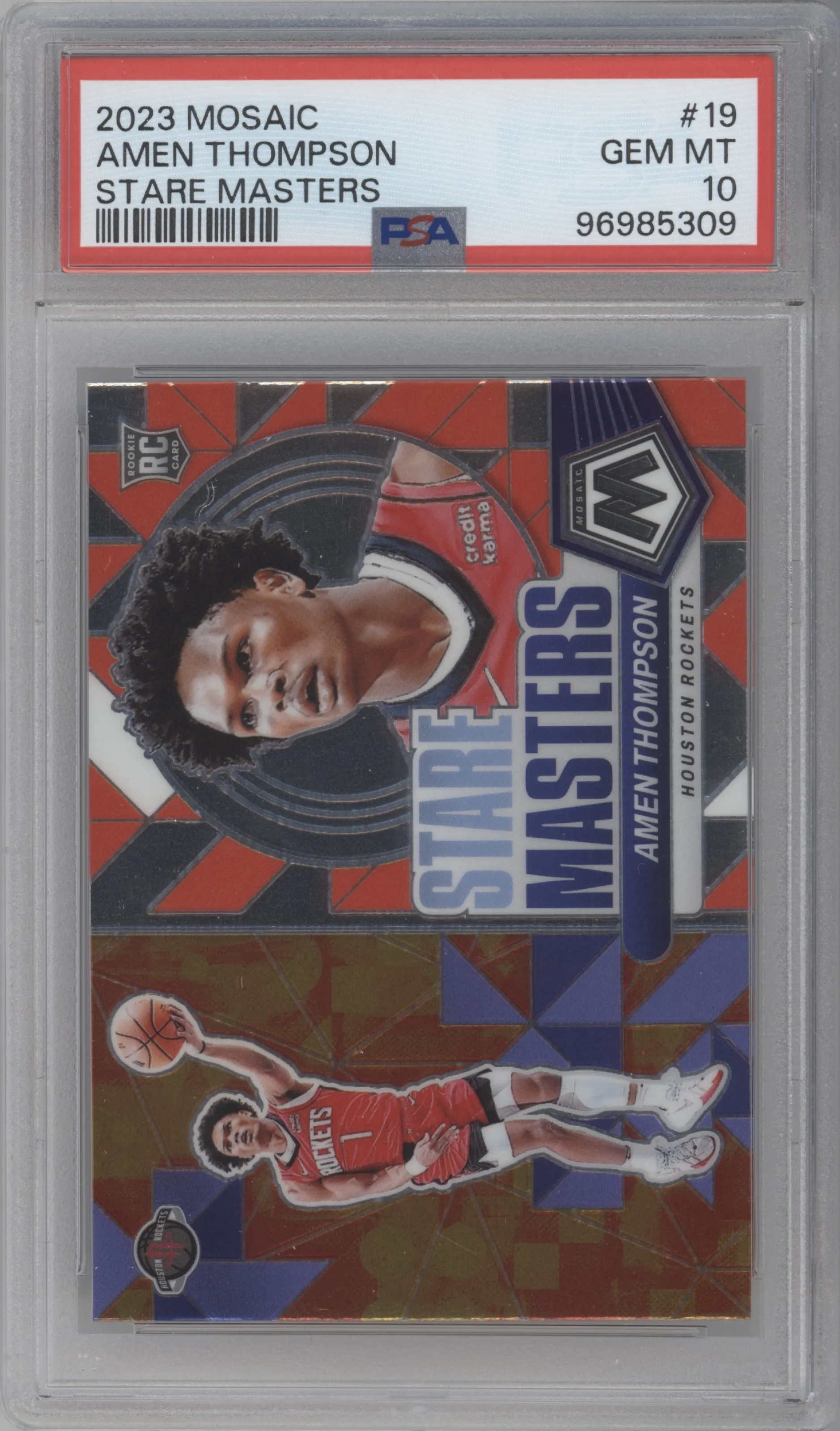 Amen Thompson from the 2023-24 Panini Mosaic set graded by PSA and given an overall grade of 10.