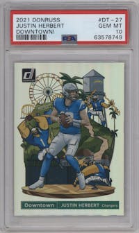 Justin Herbert from the 2021 Panini Donruss set graded by PSA and given an overall grade of 10.