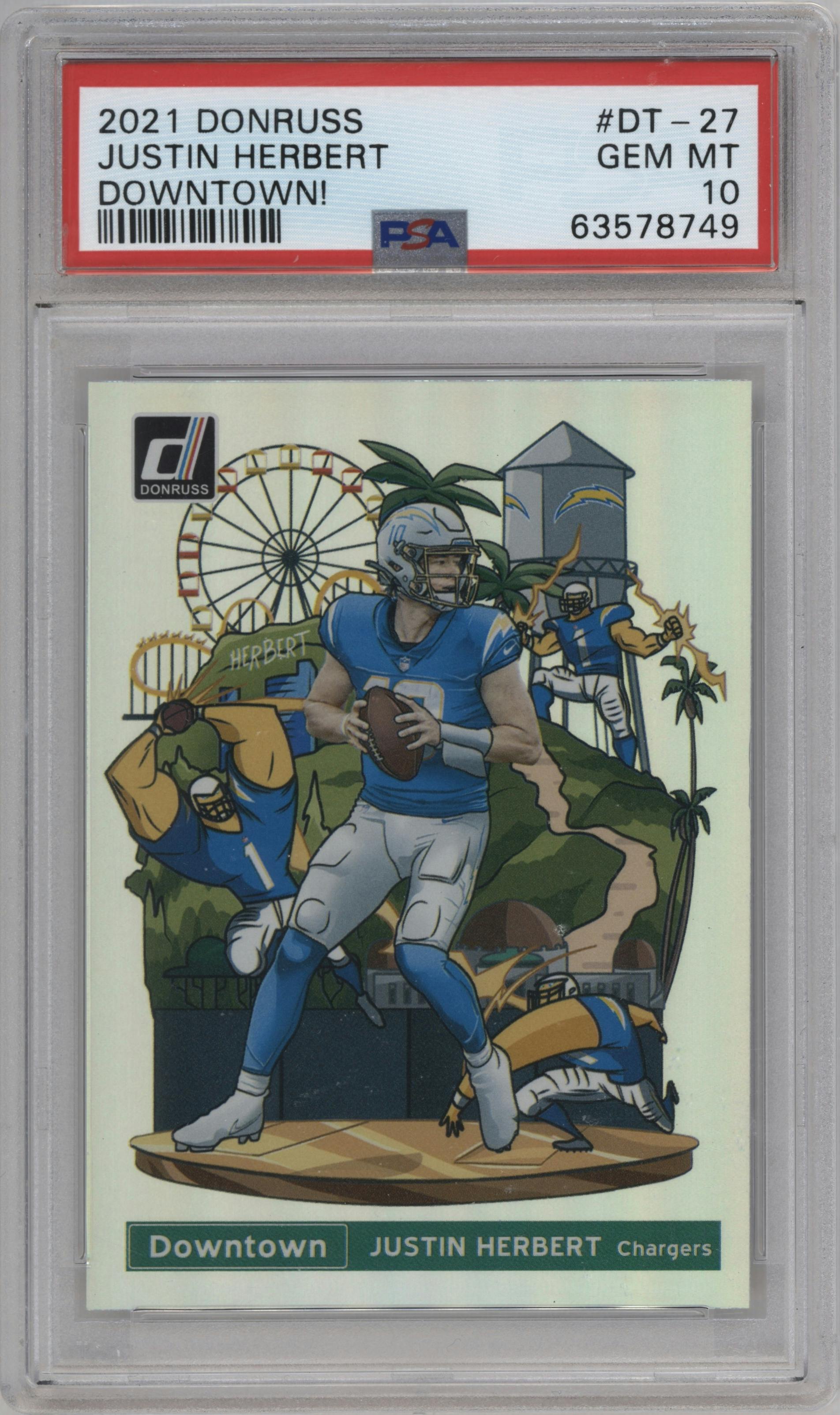 Justin Herbert from the 2021 Panini Donruss set graded by PSA and given an overall grade of 10.
