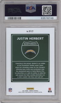 Justin Herbert from the 2021 Panini Donruss set graded by PSA and given an overall grade of 10.