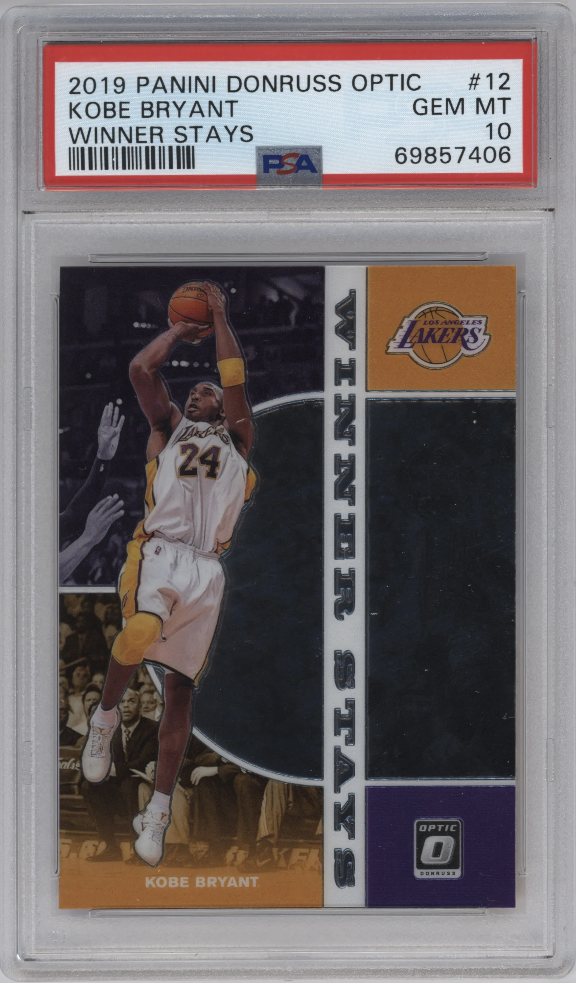 Kobe Bryant from the 2019-20 Panini Donruss Optic set graded by PSA and given an overall grade of 10.