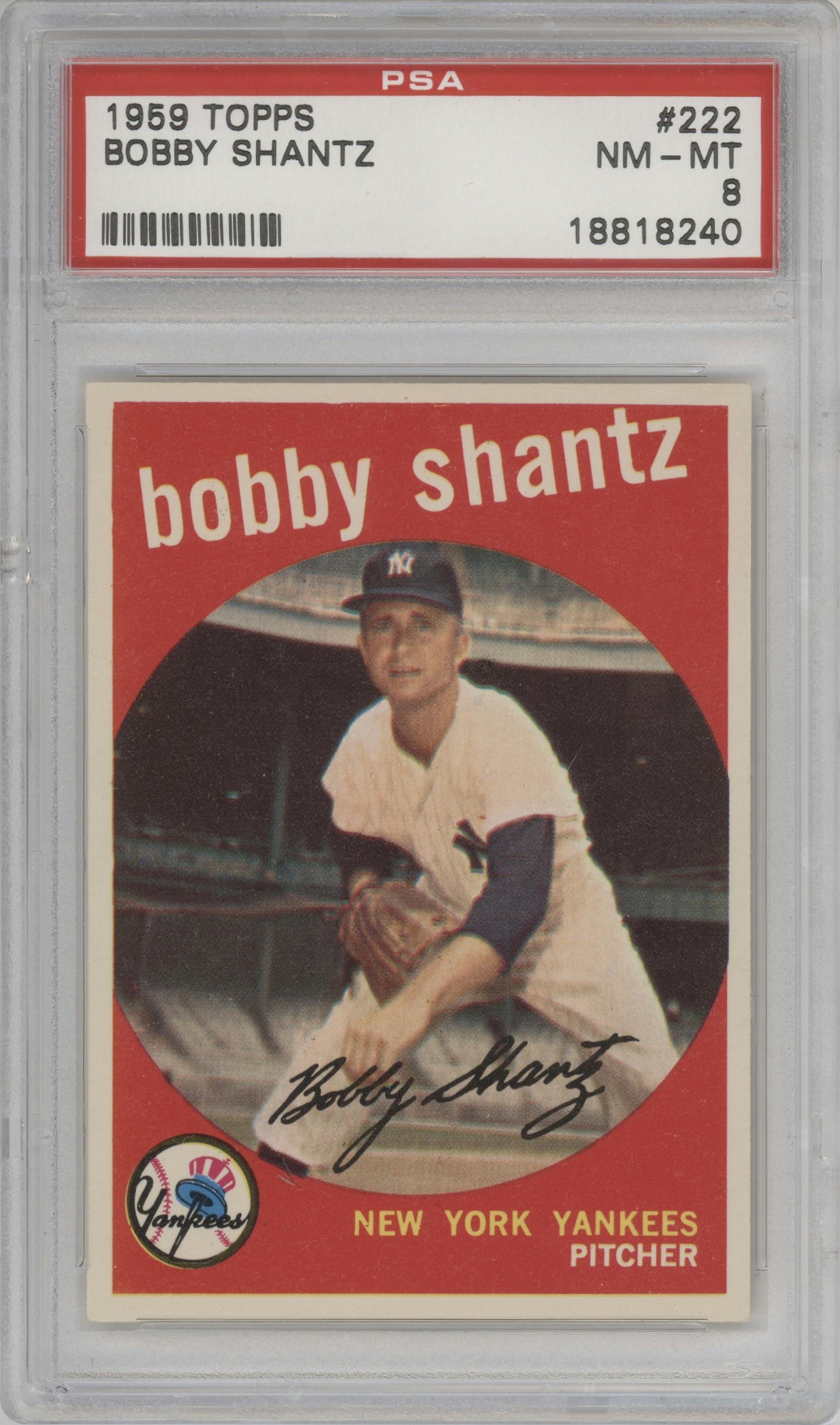 Bobby Shantz from the 1959 Topps set graded by PSA and given an overall grade of 8.