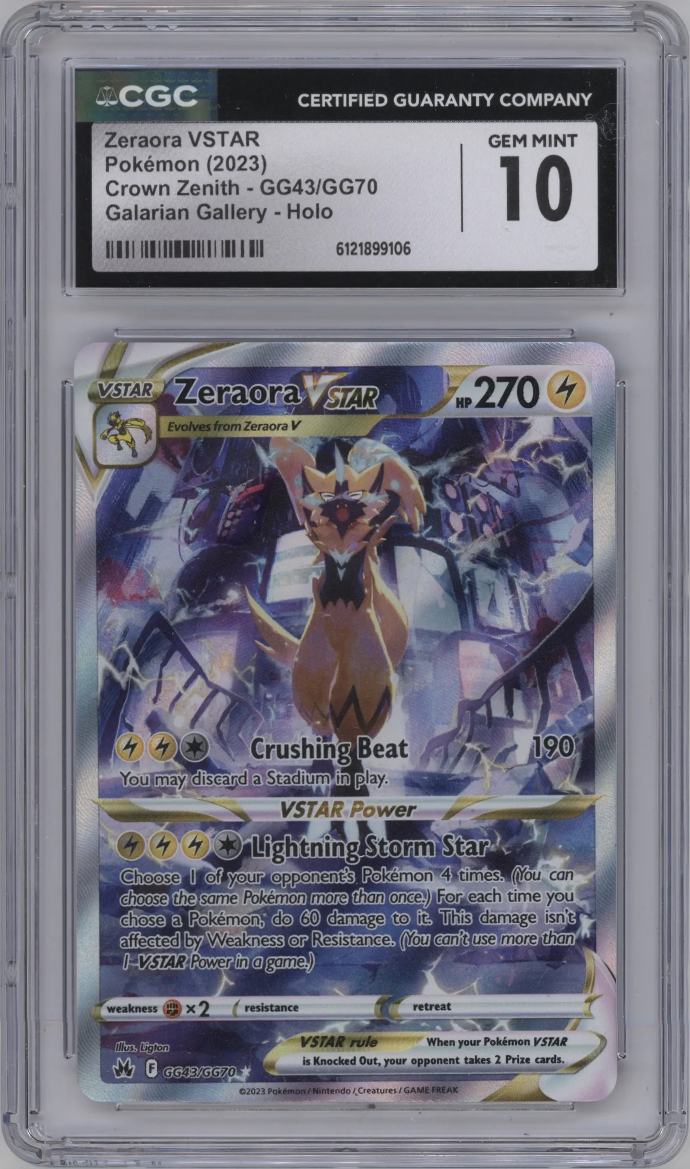 2023 Pokemon SWSH Crown Zenith GG Zeraora VSTAR #GG43 CGC 10