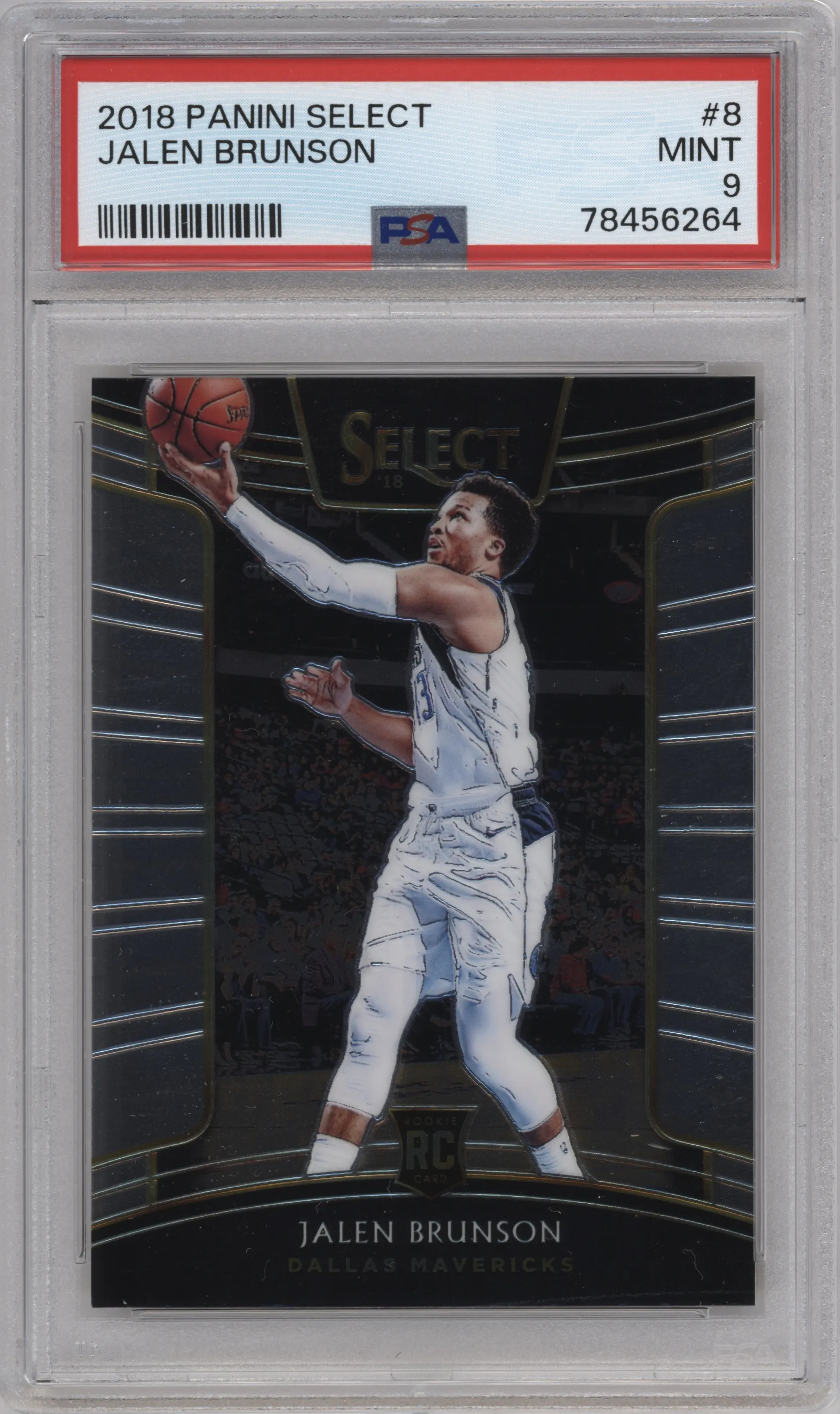 Jalen Brunson from the 2018-19 Panini Select  set graded by PSA and given an overall grade of 9.