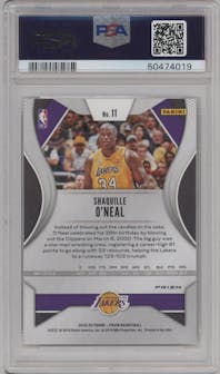Shaquille O'Neal from the 2019-20 Panini Prizm set featuring a Silver Prizm parallel graded by PSA and given an overall grade of 10.