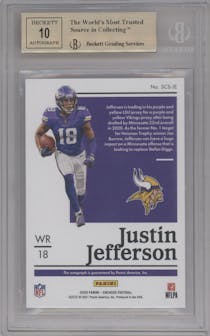 Justin Jefferson from the 2020 Panini Encased set featuring a Gold parallel graded by Beckett and given an overall grade of 9.5.
